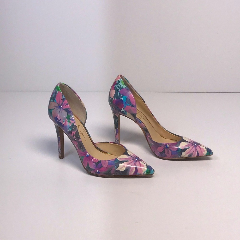 Jessica Simpson Floral Pink/Purple Spring Summer High Heels| Size 6.5 |4 in tall